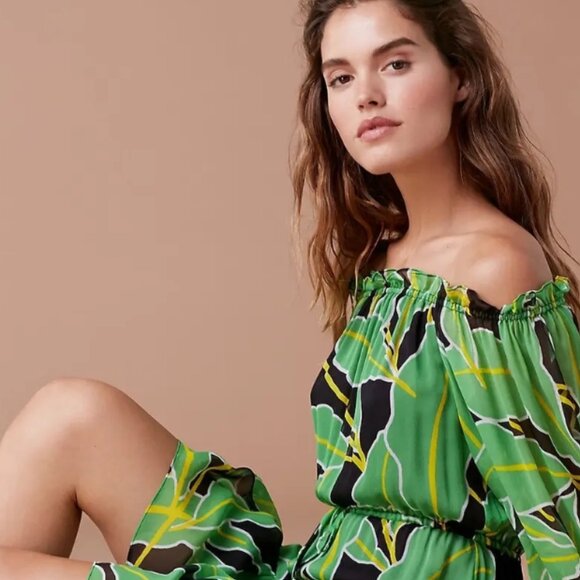 NWOT Diane Von Furstenberg DVF Camila Silk Green Chiffon Palm Midi Dress S $495 - Picture 2 of 8